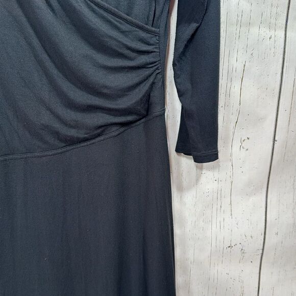 Garnet Hill Black Faux Wrap Dress Quiet Luxury Classic Minimalist 3/4 Sleeve - Picture 9 of 15